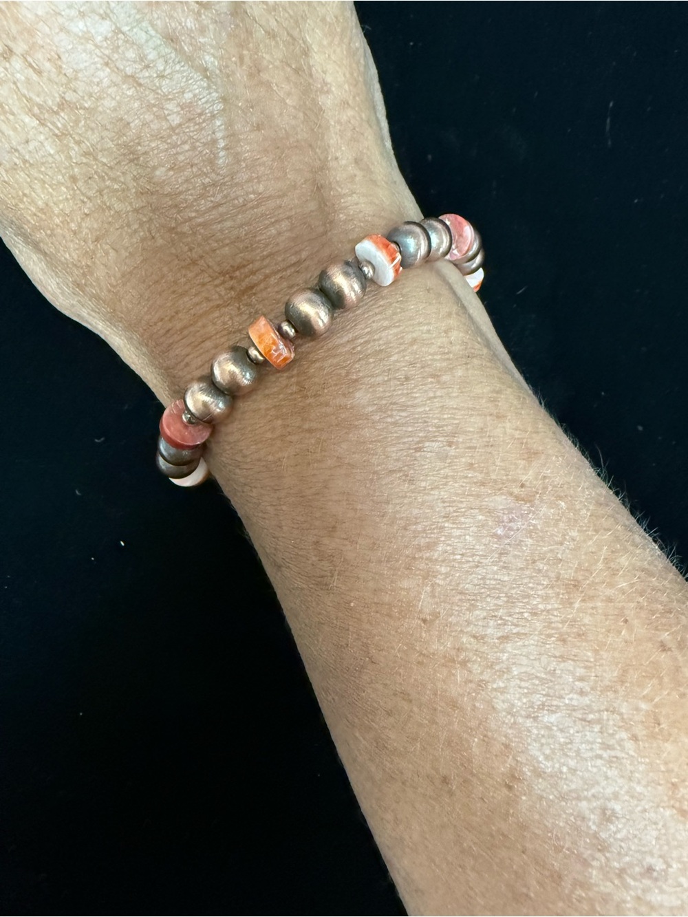 Handmade Copper and Spiny Oyster Shell Bead Stretch Bracelet
